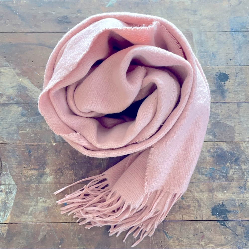 Vintage blush pink soft knit tassel scarf acrylic